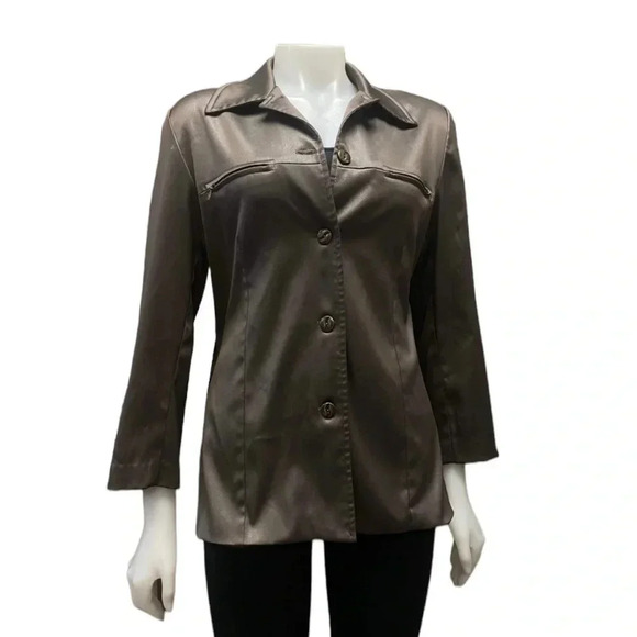 Moda Vero Shiny Olive 3/4  Sleeve Blazer Jacket Size 9/10 - Picture 1 of 12